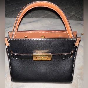 Tory Burch Lee Radziwill Petite Double Bag in black. Retail: $598